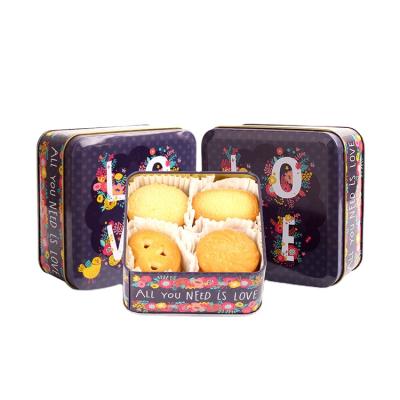 China Mather's Day Square Tin Packing Danish Butter Purple Candy Cookies Cookies Natural for sale