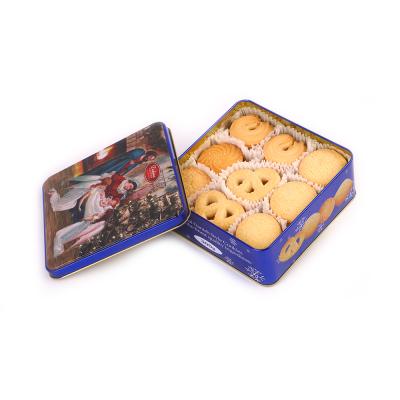 China Glucose Style Danish Butter Cookies Squared Tin Christmas Decoration Cookies Cookies for sale