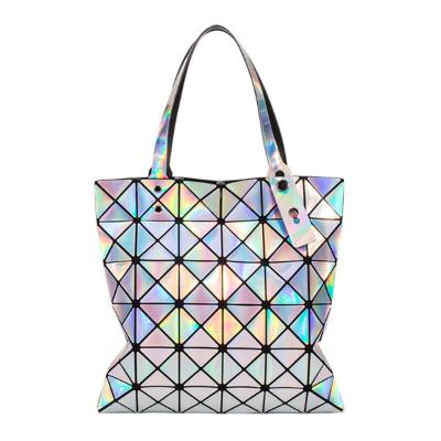 China Fashionable New Arrival Colorful Holographic Geometric PU Rhombus Tote Bag Laser Handbag Shoulder Shopping Bag for sale