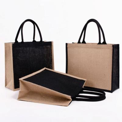 China Factory Wholesale Eco-friendly Laminated Burlap Tote Bag Retro Blank Jute Waterproof Shopping Bag With Custom Logo for sale