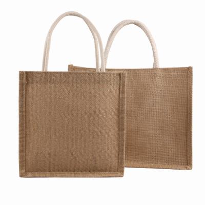 China Reusable Tote Bag Simple Handle Shoulder Custom Waterproof Vegetable Sack Jute Eco-Friendly Shopping Bag for sale