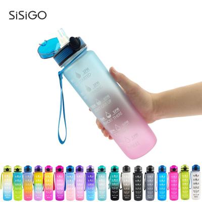 China SISIGO S594 Liter / 32oz Bpa Tritan Sustainable Sports Motivation Free Water Bottle With Straw for sale