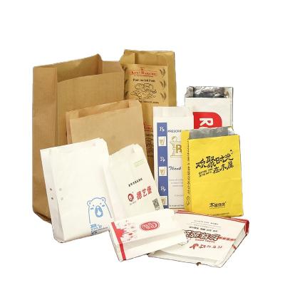 China Safe Recyclable / Food Grade Material Custom Printed Logo Grease Oil Proof Burgers Bread Burger Donuts Caterer Packaging Fried Food Kraft Paper Bags Greaseproof for sale