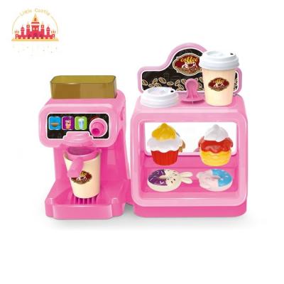 China Good Selling Plastic Kids Pretend Play Toy Pink Coffee Maker Toy With Dessert Set SL10D259 for sale