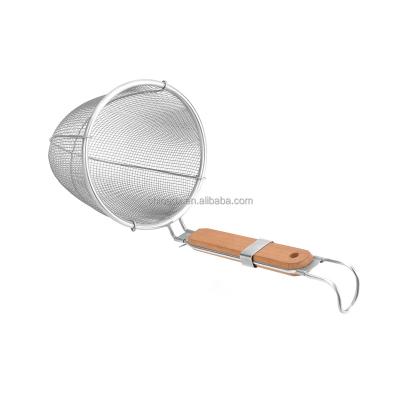 China Sustainable Stainless Steel Noodle Strainer With Wooden Handle for sale