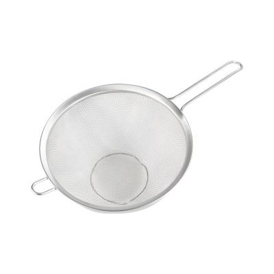 China Metal Viable Perforated Colander Fruit and Vegetable Stainless Steel Deep Colander Food Sieve with Long Handle for sale