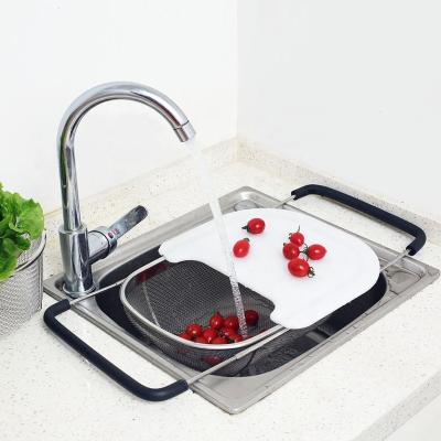 China Viable Above Sink Stainless Steel Mesh Basket Colander With Rubber Grip for sale