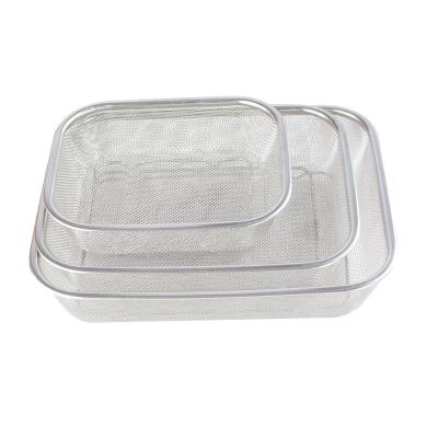 China Storage Purposes Stainless Steel Viable Square Colander Strainer Rectangular Shallow Dishwasher Safe Wire Mesh Basket for sale