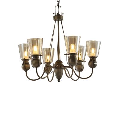 China HUAYI Modern Iron Dining Chandelier Modern Office Chandelier Light Fixture Pendant Chandelier With Glass Shades for sale