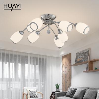 China Hot Popular HUAYI Design Glass Iron E14 60w Indoor Hotel Living Room Modern Decorative Led Ceiling Light Outdoor Mounted for sale