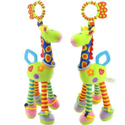 China Soft Baby Teether Toy Giraffe Animal Bells Clicks Stuffed Infant Baby Developmental Handle Toys Hot Sale With Teether Baby Toy for sale