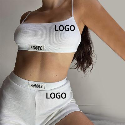 China Breathable English Label Angel Ribbed String Bridle Shorts Suit Women Summer Street Sportswear Two Piece Suit for sale