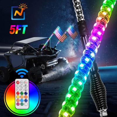 China Polycarbonate LED Whip Light Tube RGB 360 Degree 5FT Rock Swtich Control Flexible Spiral Antenna For ATV UTV RZR Polaris Off-Road Vehicle for sale