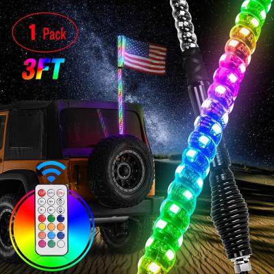 China Polycarbonate LED Whip Light Tube RGB 360 Degree 3FT Spiral APP Remote Control Antenna For CAN-AM Polaris RZR UTV ATV for sale