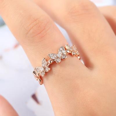 China Sophisticated Elegant Romantic Diamond Rings Fashion Butterfly Women's Ring Simulation Crystal Zircon Jewelry Gold Plate for sale