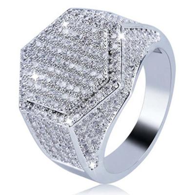 China Hiphop Wholesale Hip Hop Jewelry Micro Pave Yellow Gold Fashion CZ Plated Jewelry 925 Sterling Silver Ring For Men for sale