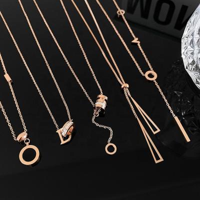 China Fashion Latest Fashion 37 Items Tail Star Number Geometric Pendant Wholesale FASHIONABLE Love Bars Rose Gold Jewelry Stainless Steel Titanium Necklace for sale