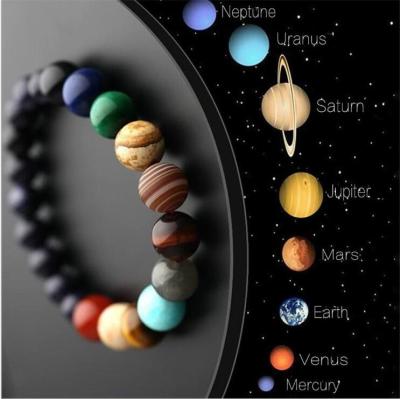 China CLASSIC Secret Galaxy Planets Universe Lava Stone 7 Chakra Bracelet Black Rock Beads Elastic Natural Stones Gemstone Bracelets and Bangles for sale