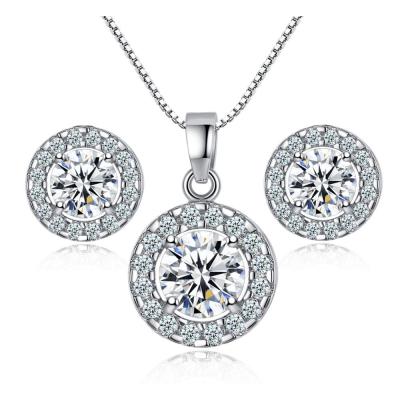 China AROUND Luxury Bridal White Gold Plated Stub Earrings Necklace Earrings Wedding Jewelry Set Round Cut Clear Crystal Cubic Zirconia CZ for sale