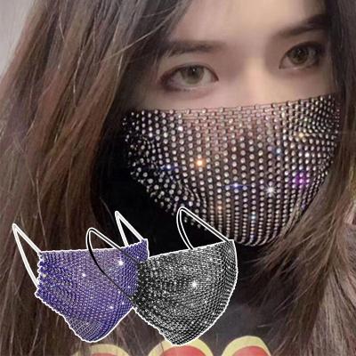 China Eco-Friendly Shiny Jewels Nightclub Rhinestone Bling Fashion Jewelry Elastic Face Masks Decor For Party Halloween Cosplay for sale