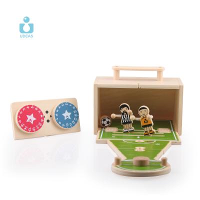 China Montessori Wooden Toddler Game Table Plywood Supplier Educational Mini Football Tabletop Toy Wooden Football Toy For Kids for sale