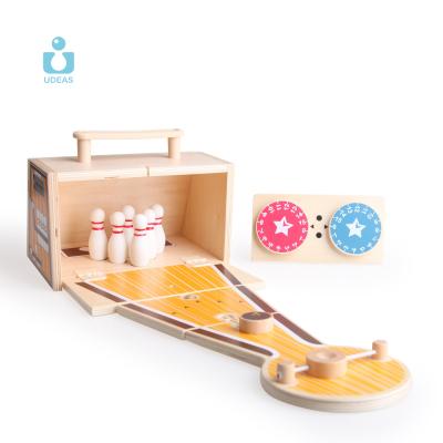 China Popular Wooden Beach Wooden Bowling Set Wooden Toy Montessori Toddler Desk Kids Toy Educational Indoor Bowling Tabletop Game for sale