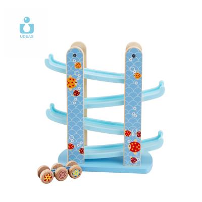 China Toy Supplier Toddler Wooden Race Montessori Educational Wooden Toys Plywood Track Ramp Car Race Runner Children Wooden Track for sale