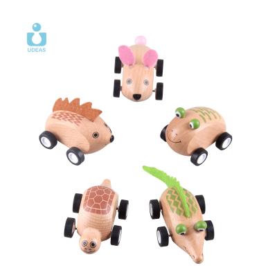 China Wooden Children's Toy Car Baby Pull Back Toy Car Toddler Kids Educational Wooden Animal Pull Back Toy for sale