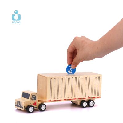 China 2021 Best Selling Quality Wooden Educational Wooden Toy Kids Toy Car Kids Bus Toys Piggy Bank For Children Wooden Car for sale