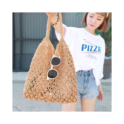 China Central Institute of Statistics Waterproof Fashion Summer Beach Handbag Hot Buying Net Handmade Knit Shoulder Bag for sale