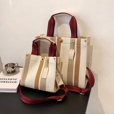 China Cavans Retro Women Tote Bag Design Unique Unique Stylish Cross - Body Square Stripe Canvas Women Treandy Tote Bag New for sale