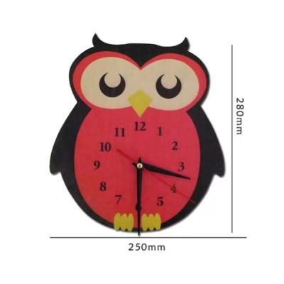 China Owl Design Arabic Numerals Rustic Cute Country Antique Tuscan Style Vintage Cartoon Style Decorative Round Wooden Wall Clock for sale