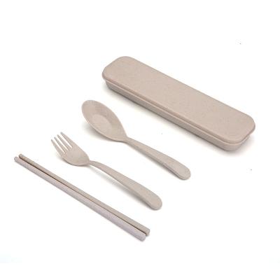 China Eco-Friendly Wheat Straw Cutlery Sustainable Travel Flatware Set With Box Case for sale