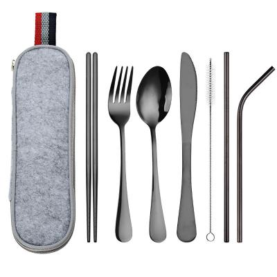 China Amazon Hot Sale 8Pcs Disposable Stainless Steel Cutlery Sets Luxury Travel Reusable Portable Flatware Sets With Case for sale