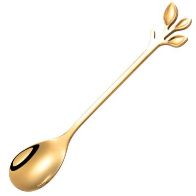 China Creative Style Disposable Wholesale Creative Cutlery For Gift Hotel Restaurant Stainless Steel Leaf Shape Handle Coffee Spoon&Fork for sale