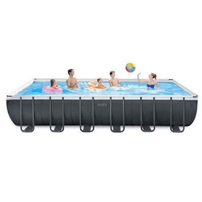 China Steel Frame Pool Wholesale Intex 26364 Family Rectangular Above Ground Steel Frame PVC Pool for sale