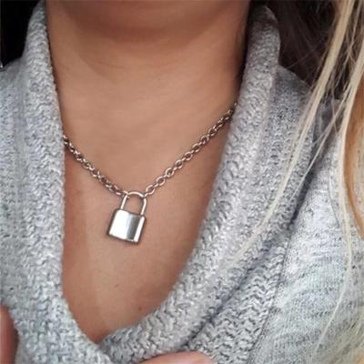 China Europe and America Rock Choker Lock Necklace Layered Neck Chain With Key Punk Padlock Mujer Lock Jewelry Pendant Necklace For Women Gift for sale