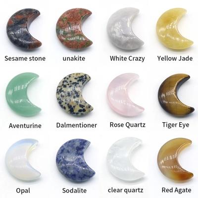 China Europe 30MM Moon Shaped Natural Colorful Mineral Gemstone Mascot Rose Quartz Crystal Healing Reiki Stone Statue Home Decoration for sale