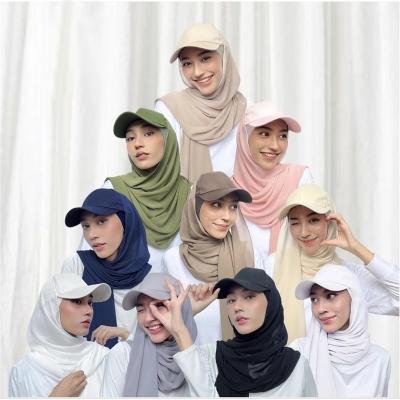 China Hijab With Low Chiffon Ball Cap Women Hijab With Low Ball Cap Summer Sports Cap With Chiffon HIjabs Prepare To Wear Snap Sport Chiffon HIjabs for sale