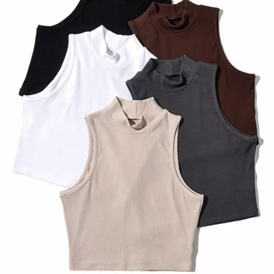 China Summer QUICK DRY Colored Women Fashion Crop Top Top Neck White Sleeveless Tank Tops 5 Colors for sale