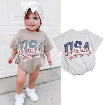 China Newborn Romper 0-24M Sleeve Sweatshirt Jumpsuits Letter Printed Independence Day Shorts Spandex/Cotton Infants Girls and Toddler Boy Baby Jumpsuits for sale