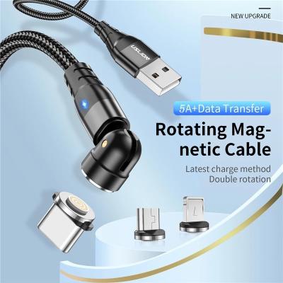 China Mobile Phone 5A 540 Rotate Magnetic Cable Fast Charging Mobile Phone Magnet Charger Wire Tie Down Micro Type C Cable for sale