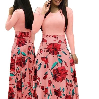 China 2021 New Women's Clothing Women's Long Sleeve O-Neck Casual Floral Print Anti-Static Long Maxi Dress for sale