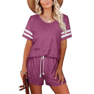 China 2021 QUICK DRY Striped T-shirt Shorts Lounge Wear Set Women Fashion Casual Two Piece Set (9883) for sale