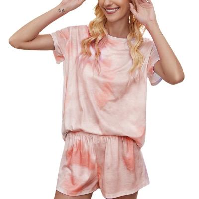 China 2021 New Arrival QUICK DRY Trending Products Tie Dye Women 2 Piece Set Clothing Women Summer Short Sets (9801) for sale