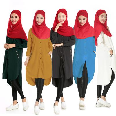 China Baju Abaya Wholesale Melayu Clothing Solid Color Middle Eastern Clothing Fashion Shirt Long Sleeve Hui Shirt Muslim Islamic Long Shirt for sale