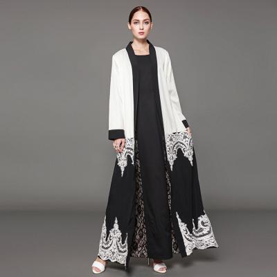 China Fashion New Dubai Abaya Black Lace Front Open Kimono Beautiful Design Kaftan Robe New Arrival Islamic Ladies Fashion Women Muslim Long Dress for sale