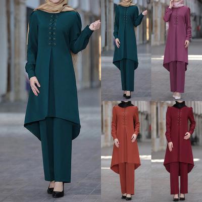 China 2020 Fashion Women's Maxi Dress Stripes Long Sleeves Abaya Muslim Kaftan Islamic Dress Long for sale