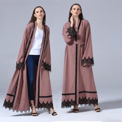 China Fashion women turkish clothes front dress islamic muslim abaya sudan dubai pink kimono maxi open lace cardigan long for sale