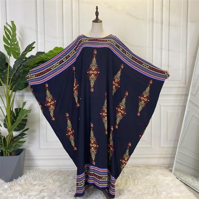 China Fashion Elegant Black Print Long Dress Muslim Loose Long Dress Bat Sleeve Plus Sleeve Ladies Plus Size Women Islamic Dress for sale